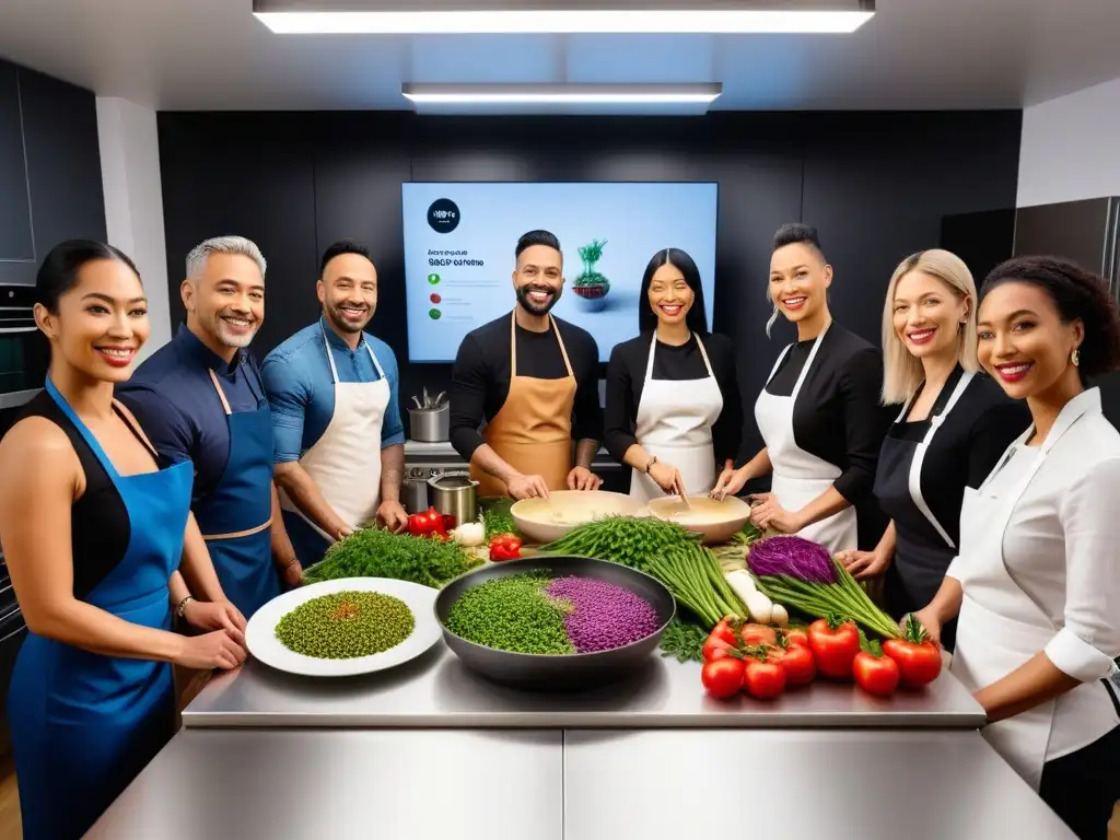 Un taller virtual de cocina vegana con diversidad de participantes en plataformas digitales gastronomía vegana