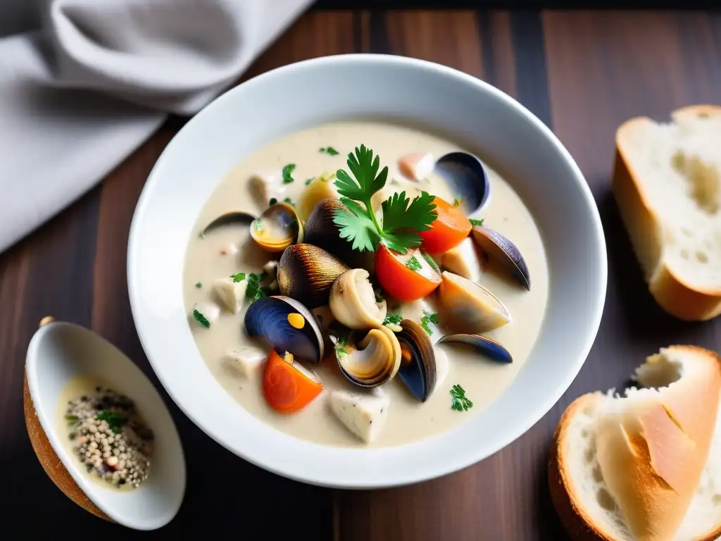 Un tazón rebosante de chowder vegano con 'Sopas veganas reconfortantes del mar'