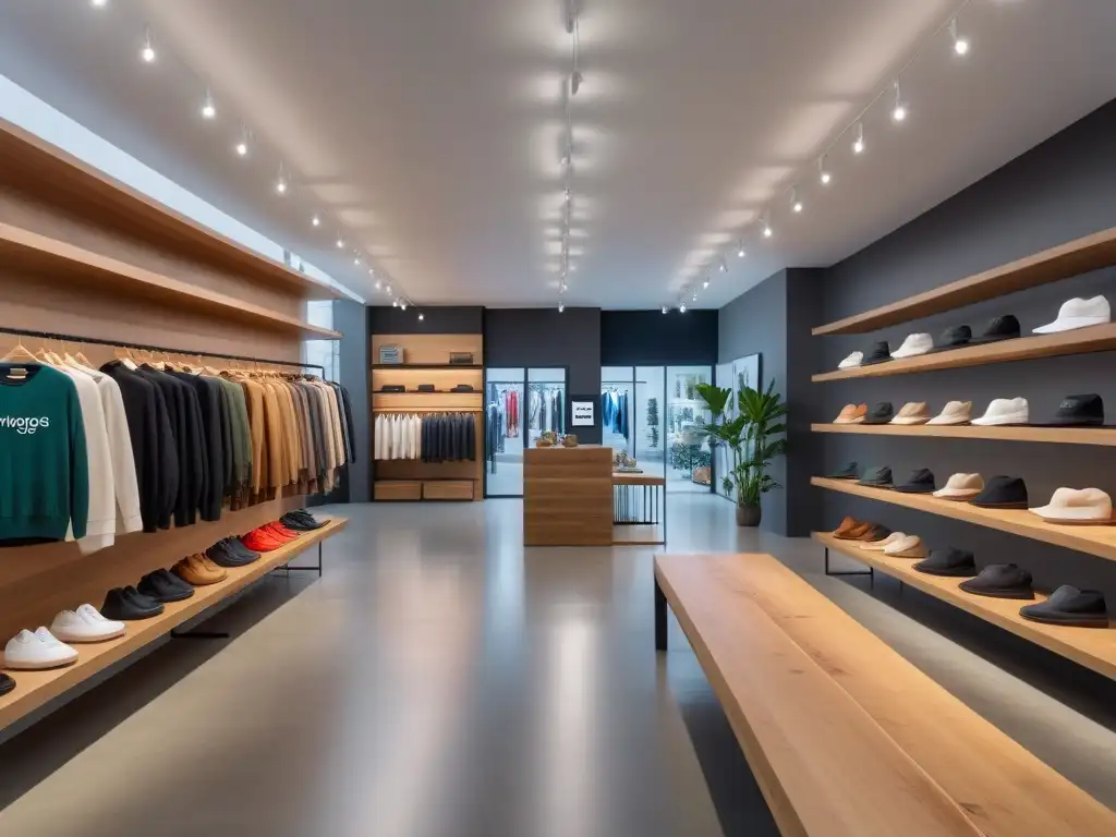 Tienda de Moda Vegana Sostenible: Elegancia Ecofriendly Una tienda de moda vegana sostenible transformando con prendas coloridas y accesorios ecofriendly en estantes de madera