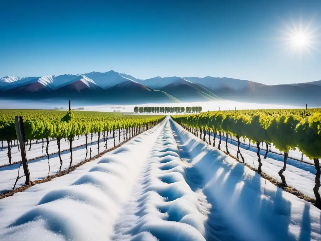 Un tranquilo amanecer en un viñedo de invierno, donde los trabajadores realizan la fermentación en climas fríos veganos