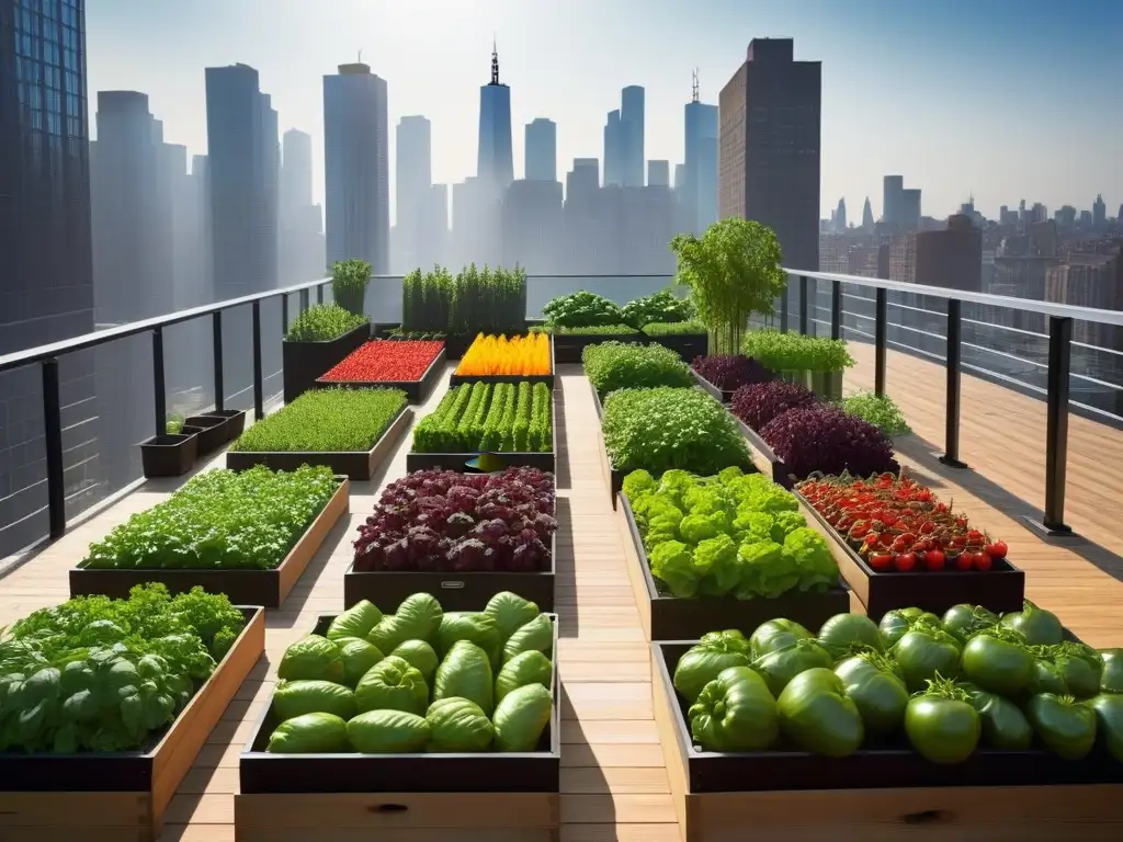 Un jardín urbano exuberante con verduras vibrantes en espacios pequeños