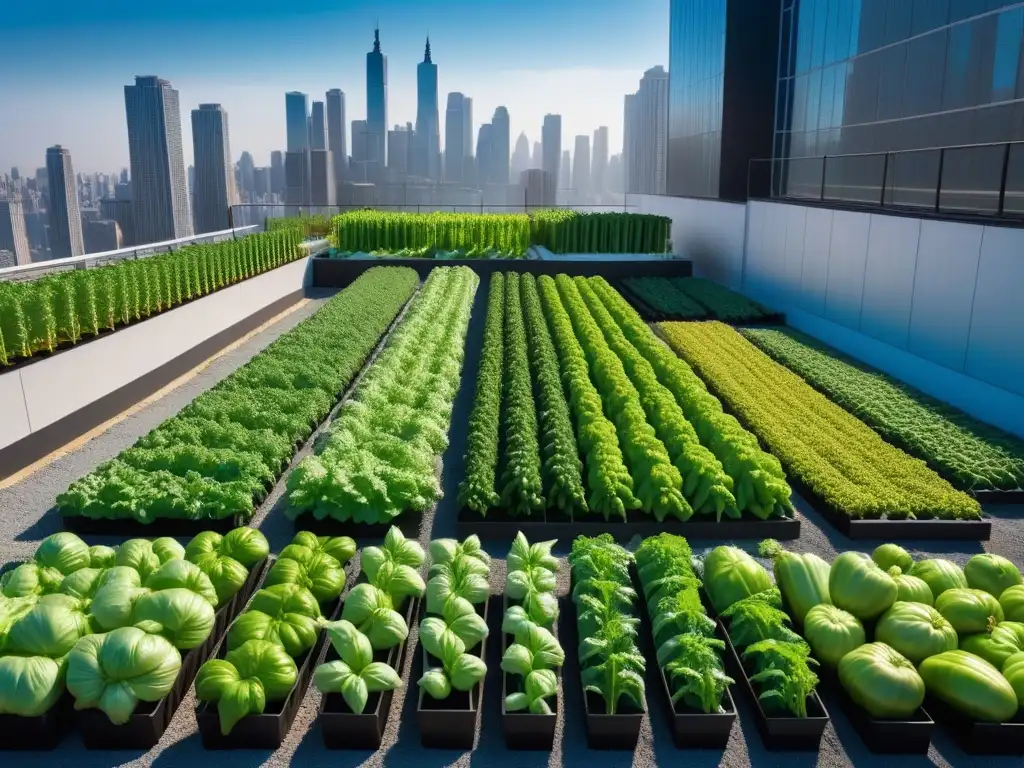 Un jardín urbano moderno con verduras vibrantes en camas elevadas, cultivadas fácilmente en espacios pequeños