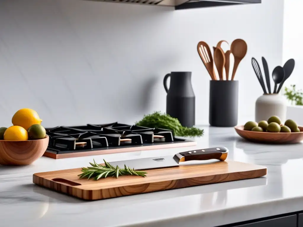 Utensilios de cocina de lujo para recetas veganas en una cocina moderna y elegante