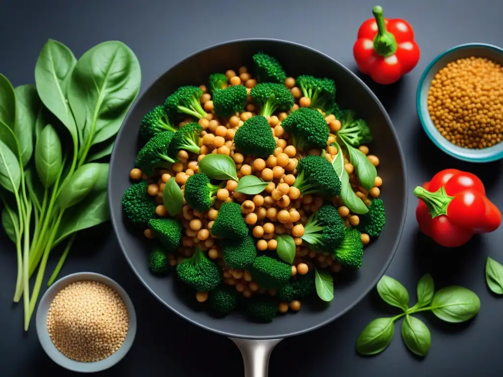 Una variedad colorida de vegetales frescos ricos en hierro en una cocina moderna