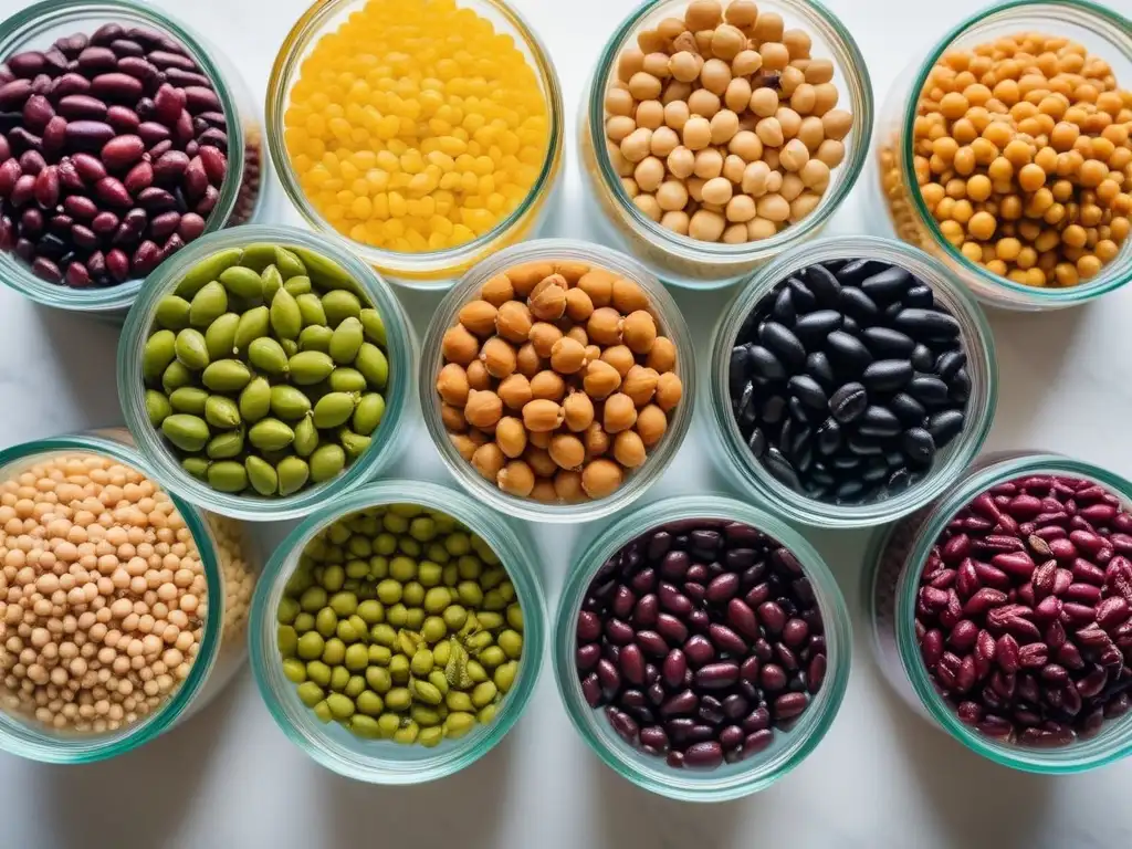 Variedad de legumbres vibrantes en cocina minimalista Variedad de legumbres coloridas en cocina minimalista