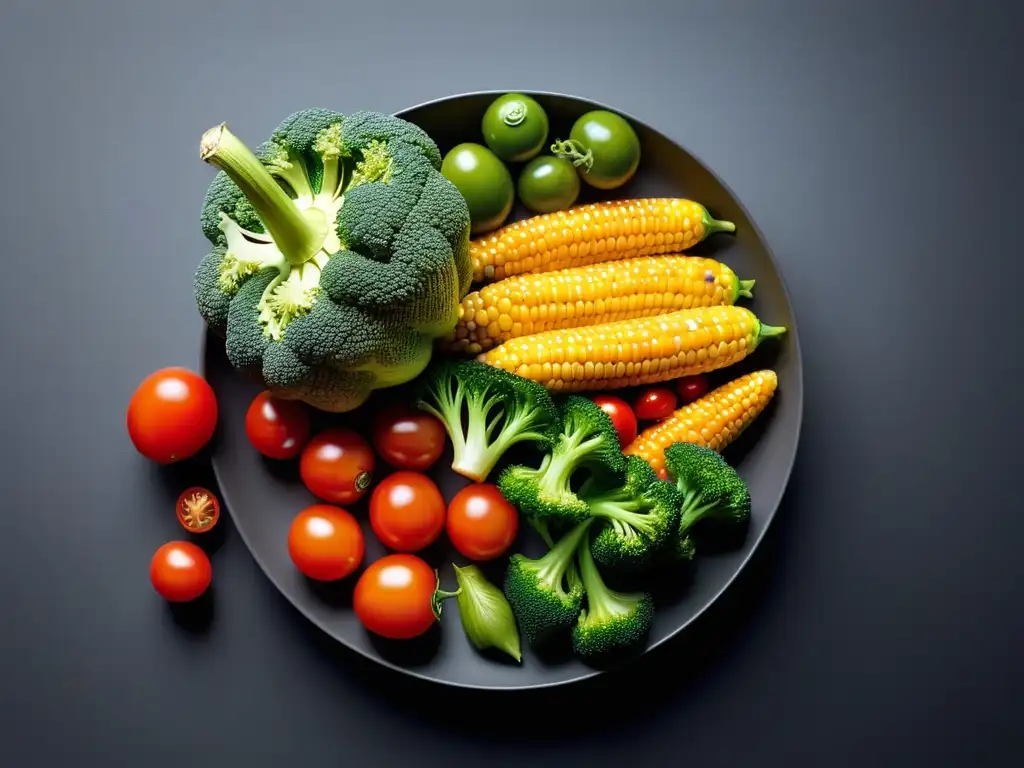 Una variedad vibrante de verduras coloridas y crujientes, con un toque de sabor vegano