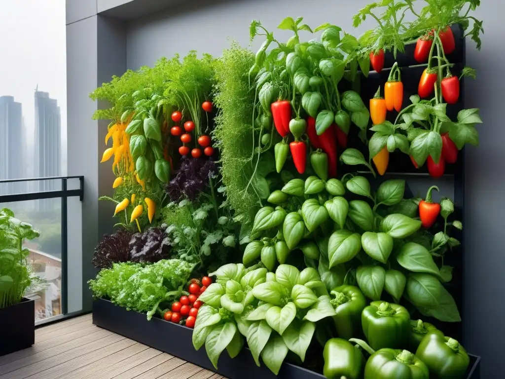 Jardín vertical urbano con verduras fáciles cultivar espacios pequeños vibrantes y exuberantes