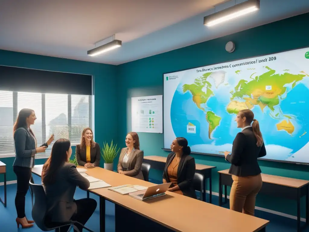 Vibrante aula con diversidad de estudiantes debatiendo sobre compasión animal en educación vegana, con ambiente inclusivo e inspirador