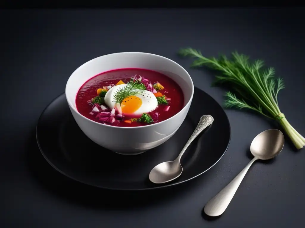 Un vibrante Borsch vegano con verduras en un bol minimalista