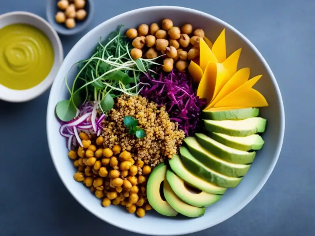 Un vibrante Buddha bowl vegano con ingredientes revolucionarios, una obra de arte culinaria