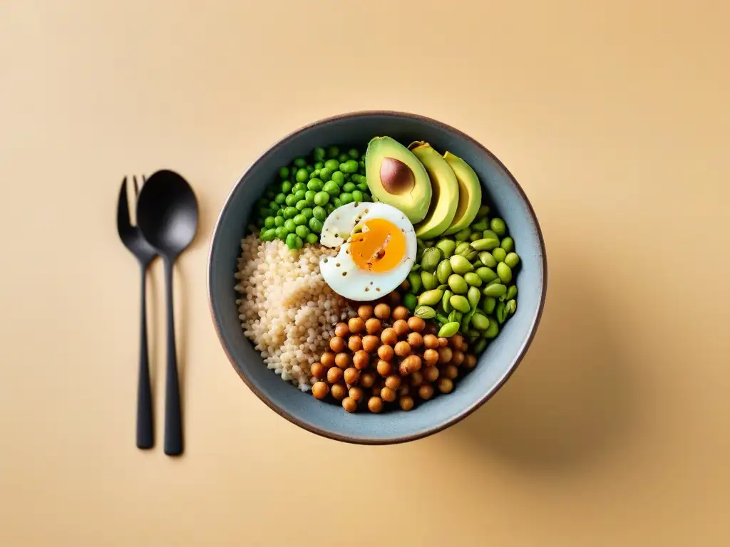 Un vibrante Buddha bowl vegano con proteínas completas