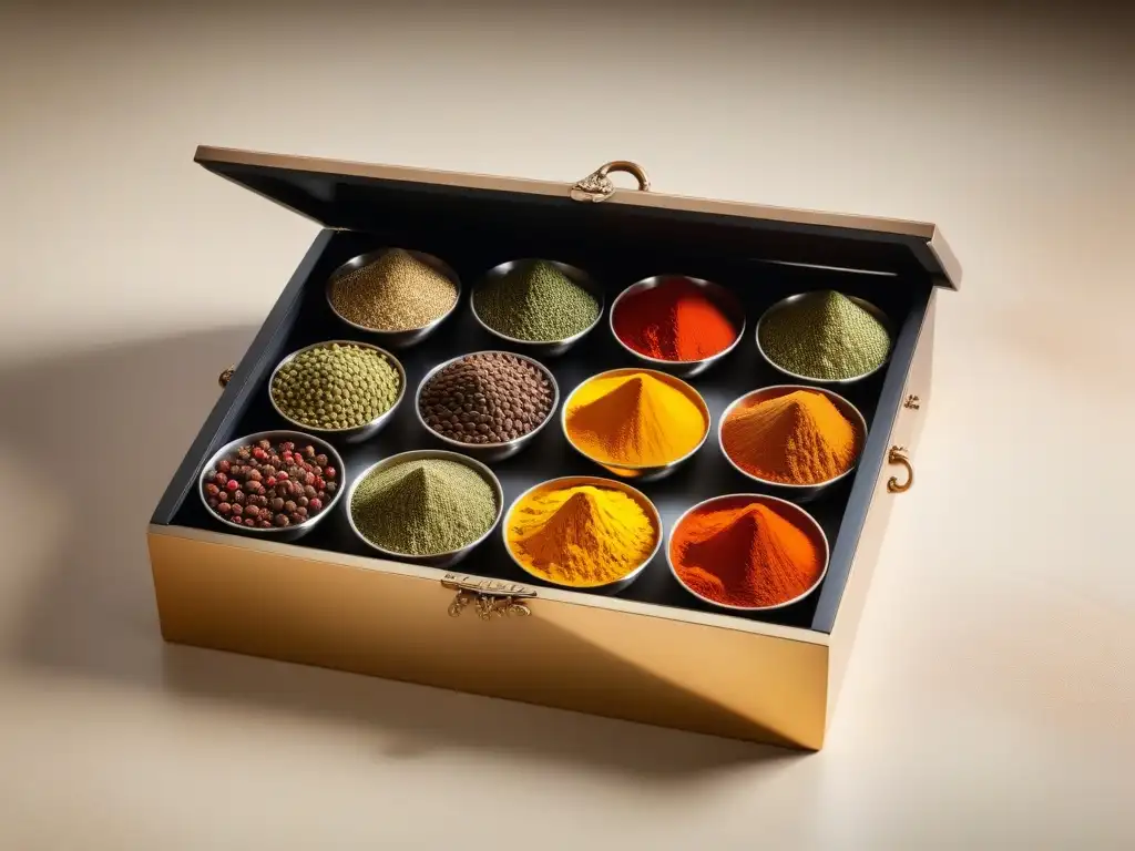 Vibrante caja de especias de acero inoxidable en cocina india tradicional