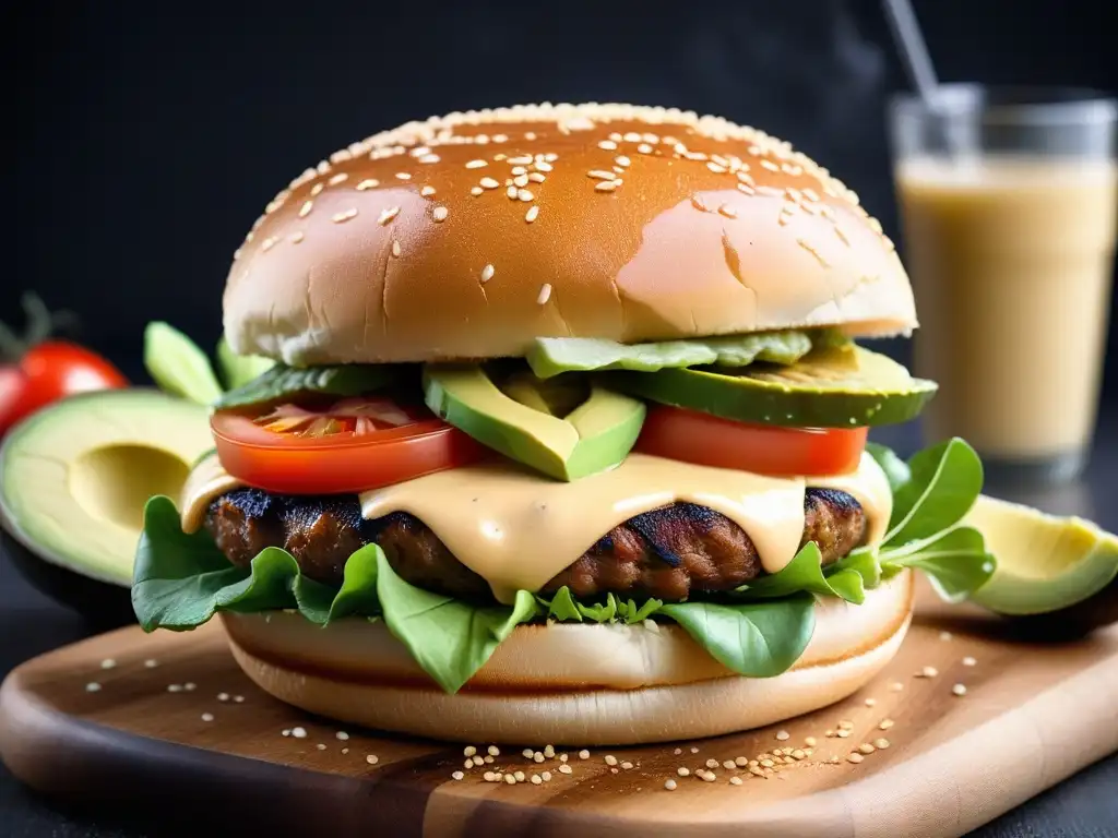 Deléitate con la vibrante cocina vegana americana secreta en esta suculenta hamburguesa moderna