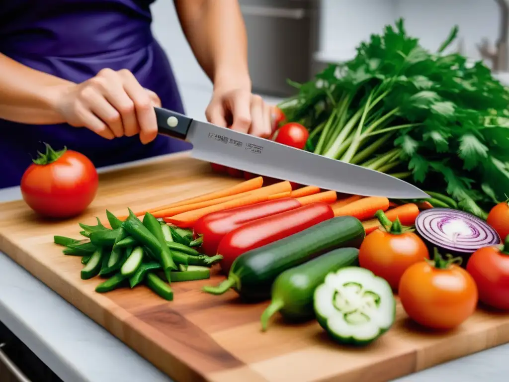 Vibrante cocina vegana: verduras frescas cortadas con técnicas veganas sustitución platos tradicionales