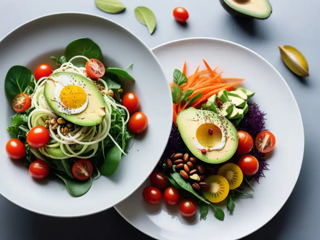 Una vibrante y colorida ensalada vegana cruda, equilibrio de sabores y frescura