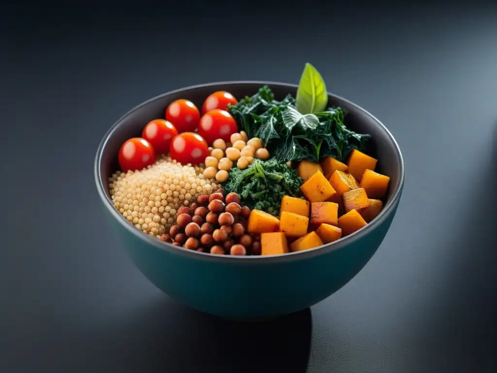 Vibrante bowl plantbased con equilibrio macros dieta vegana deportiva