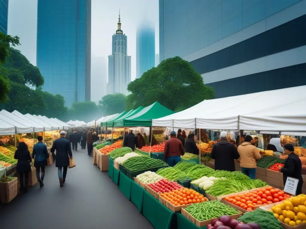 Una vibrante feria de agricultores con productos orgánicos frescos