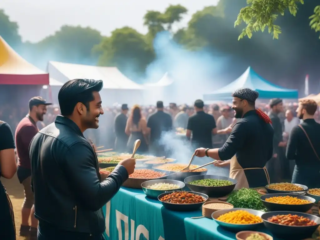 Un vibrante festival vegano para principiantes: coloridos platillos, chef famoso, comunidad feliz y ambiente festivo