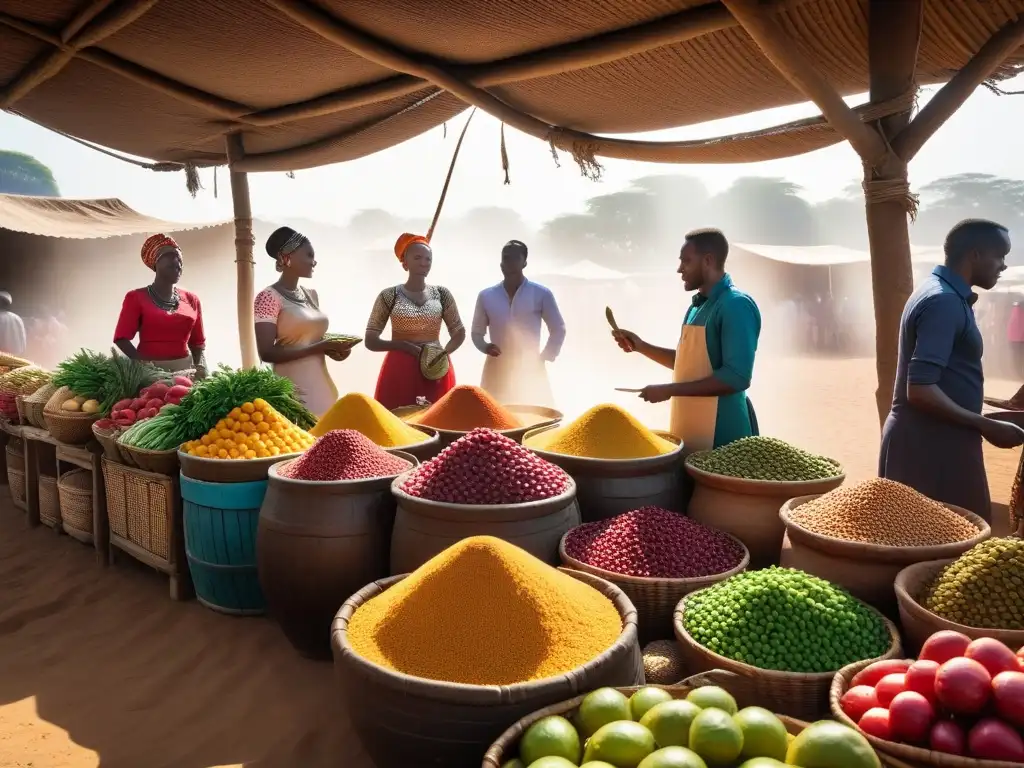 Un vibrante mercado africano al aire libre con cocina vegana en África