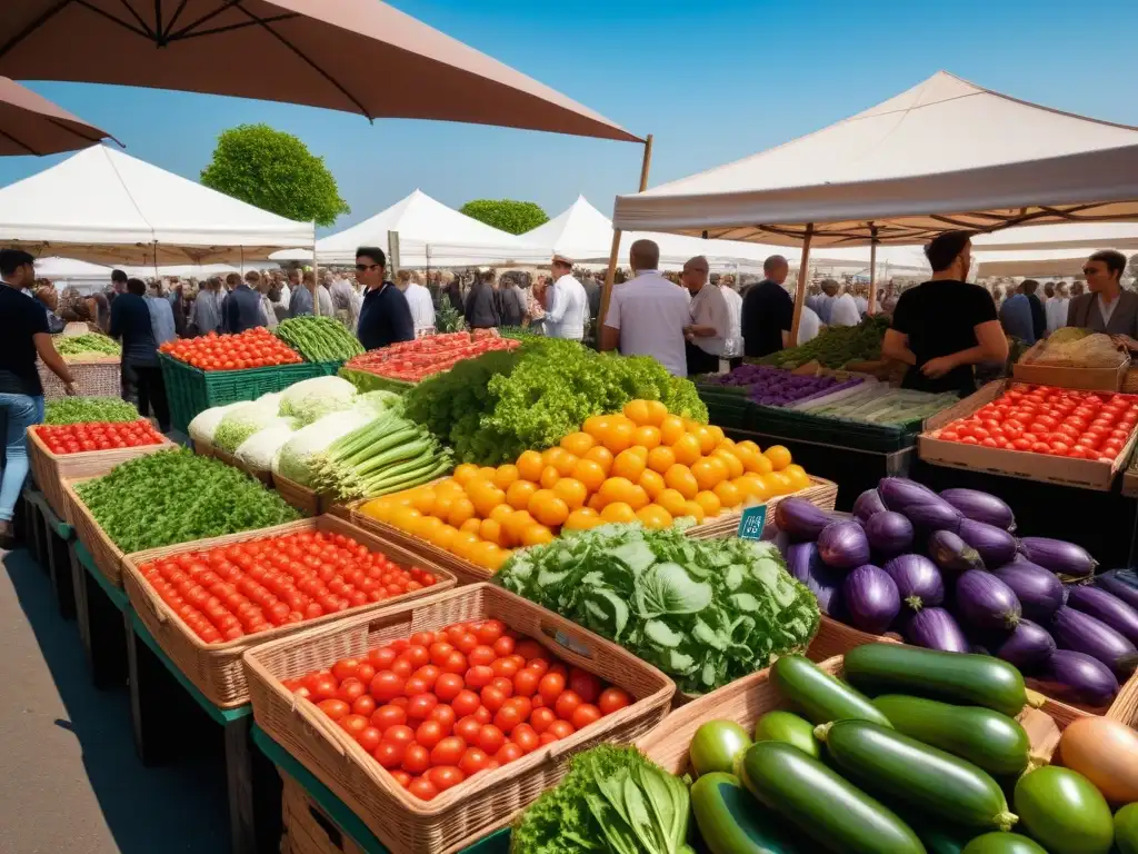 Un vibrante mercado de agricultores europeo con productos frescos en la cocina vegana europea