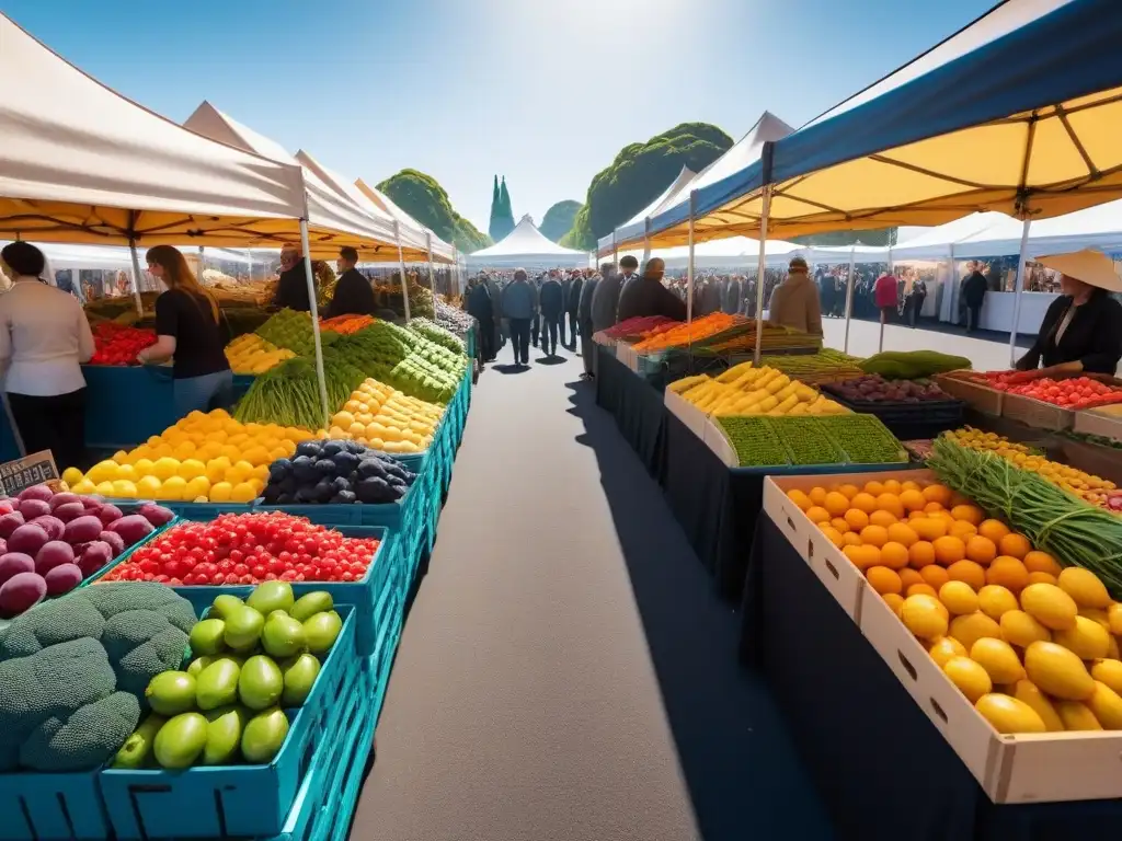 Un vibrante mercado de agricultores en Australia, con frutas y verduras frescas y productos vegetales