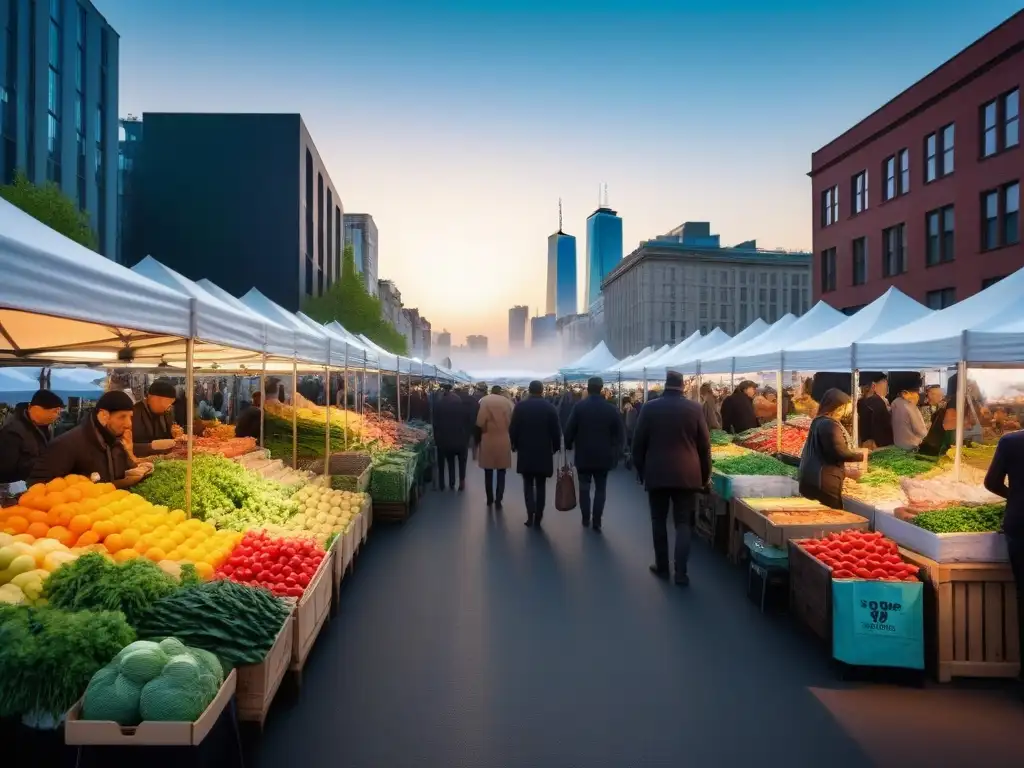 Vibrante mercado de agricultores con influencia del veganismo en cultura