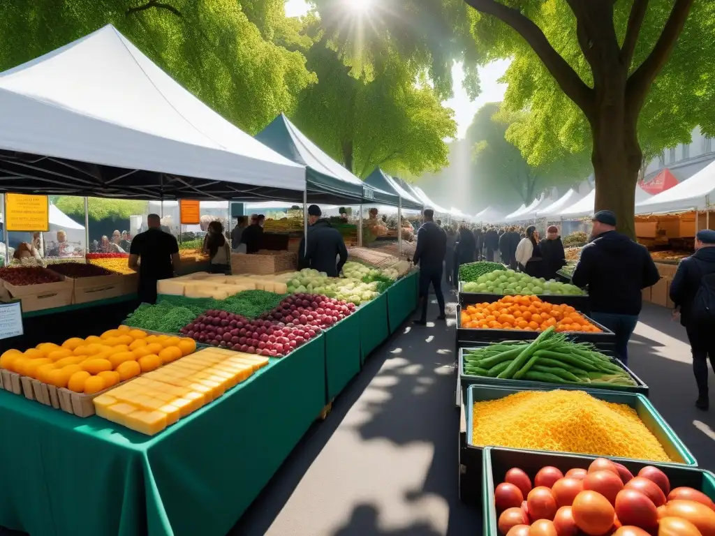 Vibrante mercado de agricultores con productos veganos