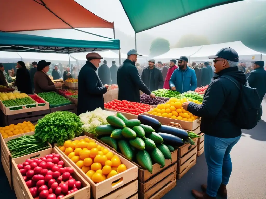 Vibrante mercado de agricultores con variedad de productos frescos y coloridos