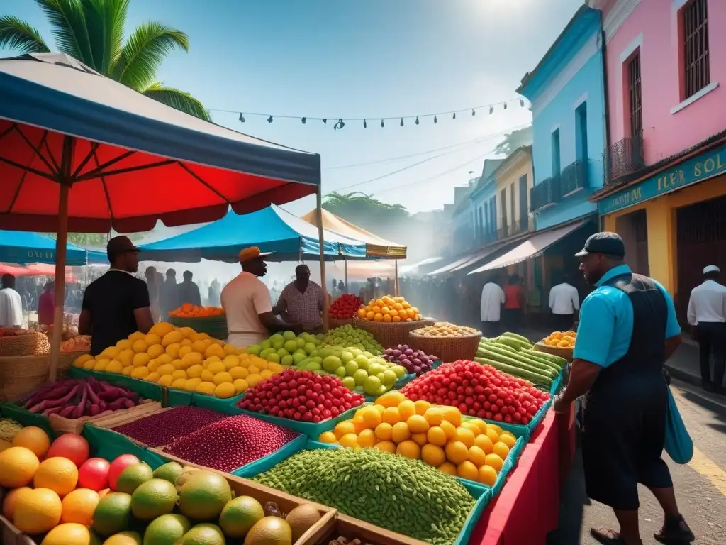 Un vibrante mercado caribeño con ingredientes subestimados para cocina vegana