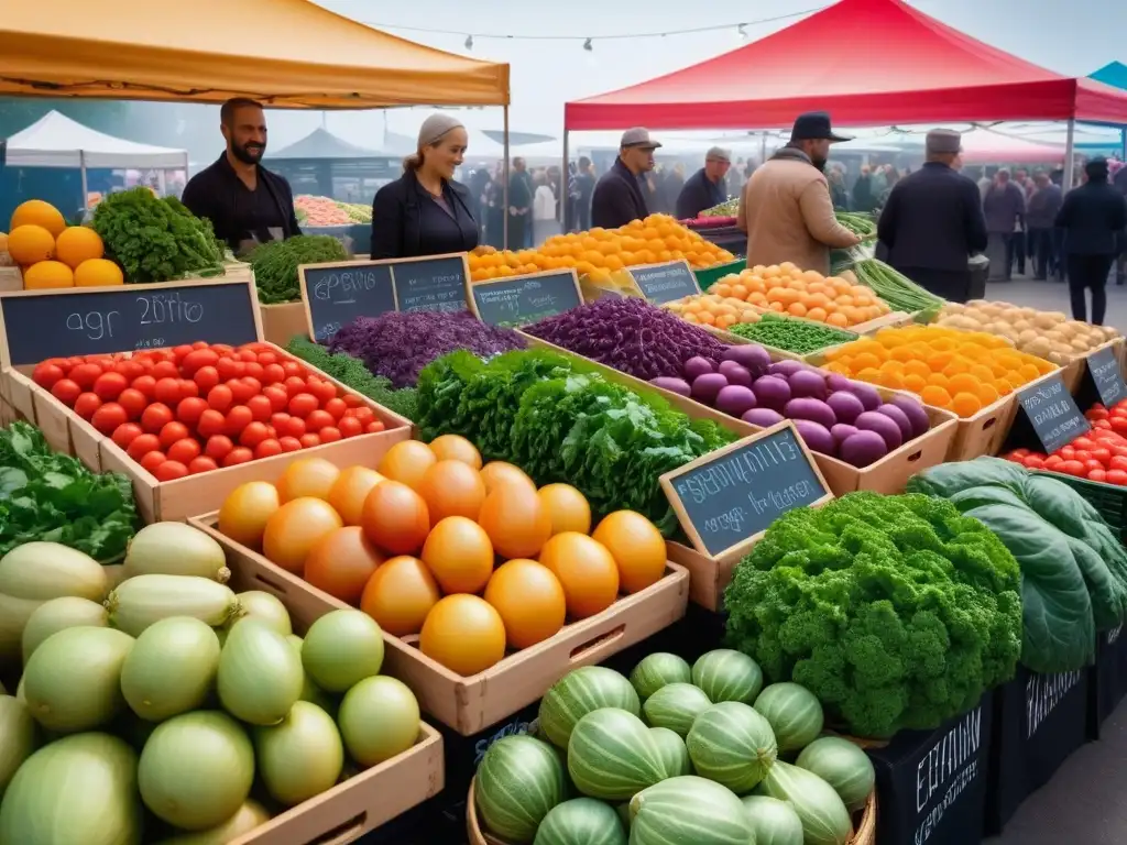 Un vibrante mercado con frutas y verduras frescas