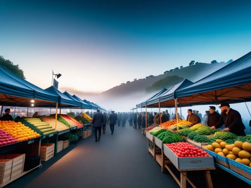 Vibrante mercado con productos vegetales de todo el mundo, reflejando el impacto de las dietas basadas en plantas