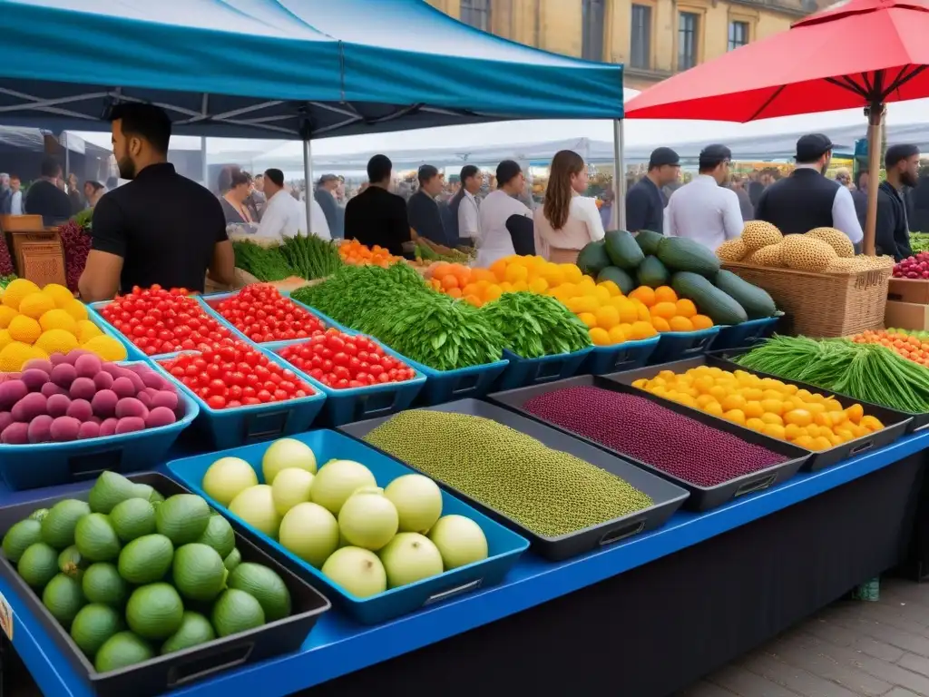 Un vibrante mercado con puestos de alimentos orgánicos