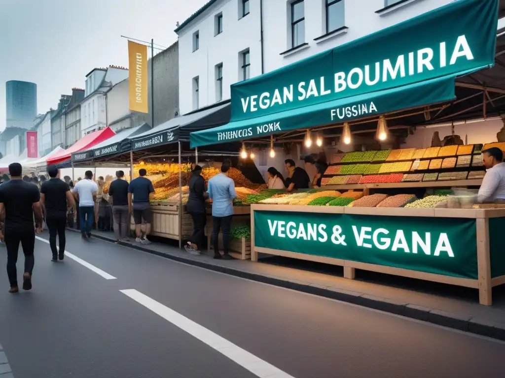 Un vibrante mercado vegano con diversidad cultural y delicias culinarias