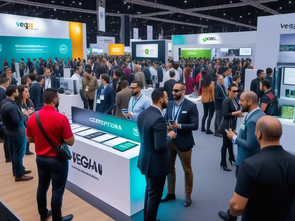 Un vibrante piso de exposición internacional con certificaciones veganas negocio internacional destacadas en productos y diversidad de asistentes