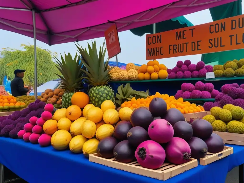 Un vibrante puesto de mercado con recursos exóticos para cocina vegana en una variedad de colores