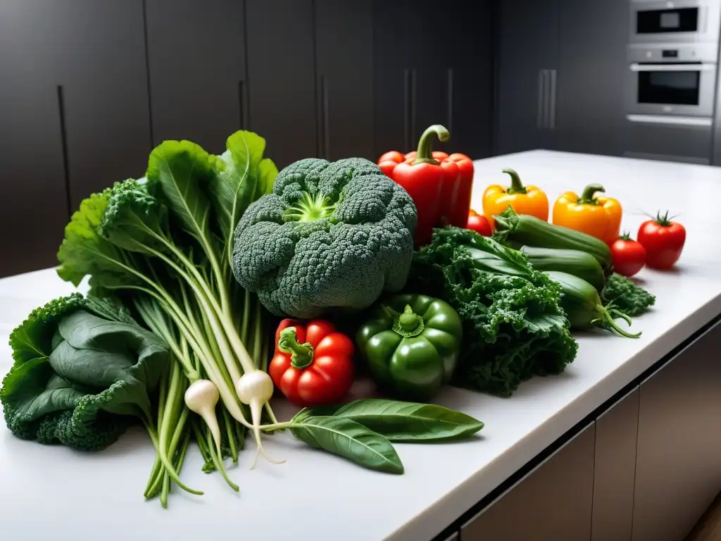 Vibrante selección de verduras frescas en cocina moderna