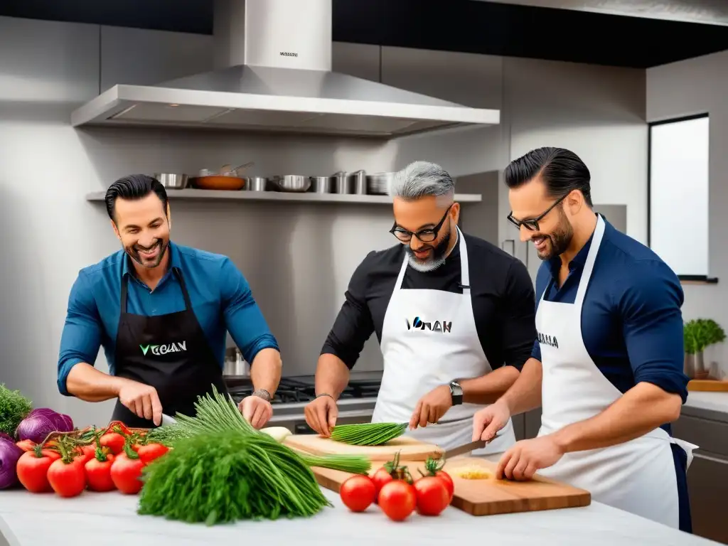 Un vibrante taller de cocina vegana italiana en una cocina moderna y elegante