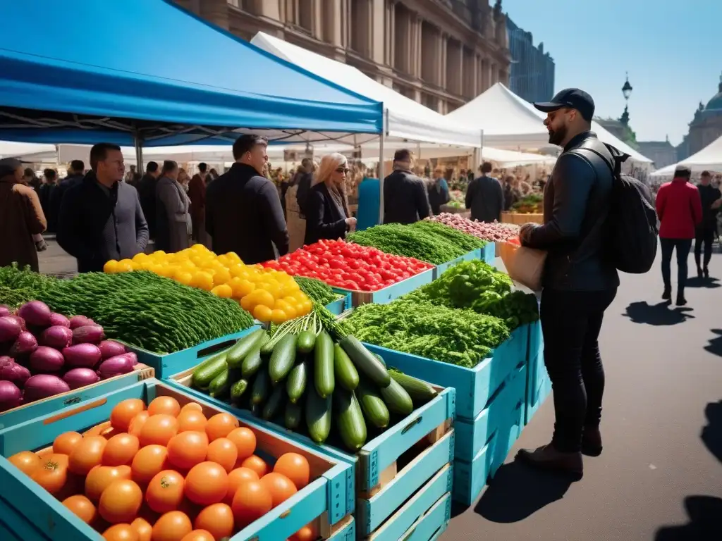 Mercado agrícola vibrante: comunidad y sostenibilidad en 8k Una vibrante temporada de vegetales locales en un mercado campesino, donde la comunidad y la sostenibilidad se unen