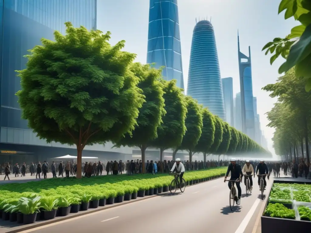 Vibrante promoción del veganismo en redes sociales con escena ecoamigable en la ciudad futurista