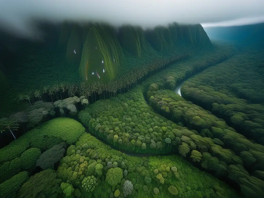 Vista aérea detallada de exuberante selva con biodiversidad, destacando la importancia de la conservación