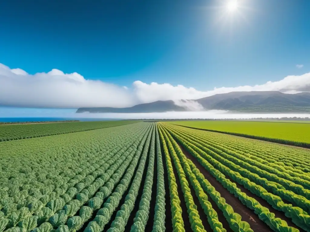 Vista aérea impresionante de campos verdes con superalimentos veganos en Oceanía