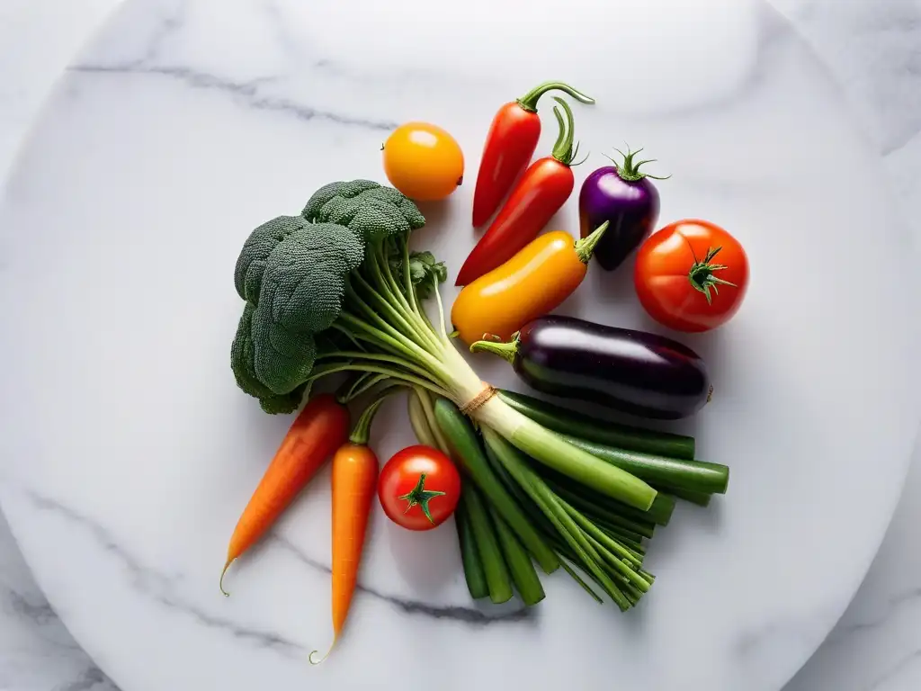 Una vista vibrante de verduras orgánicas en una cocina vegana sin aceite beneficios